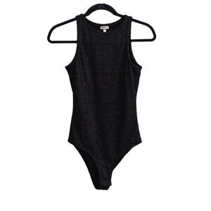 NEW SELFIE S Black Glitter Sleeveless Bodysuit